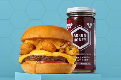 Hot honey burger and honey bottle